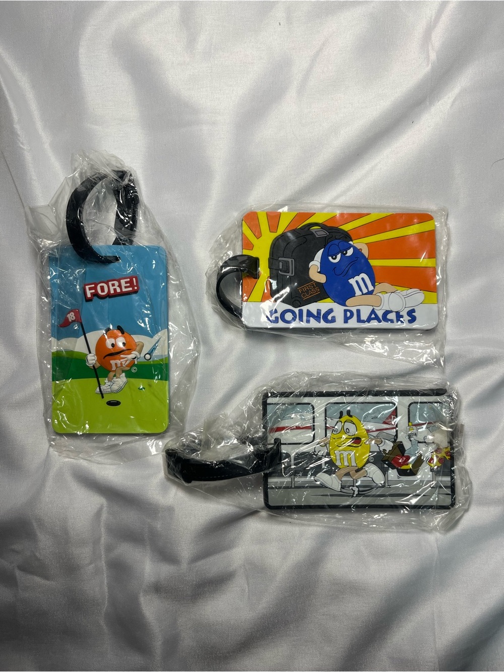 Vintage M&M’s Jumbo Luggage Tags Lot 3‎ Rare Golf Going Places Running Late NEW